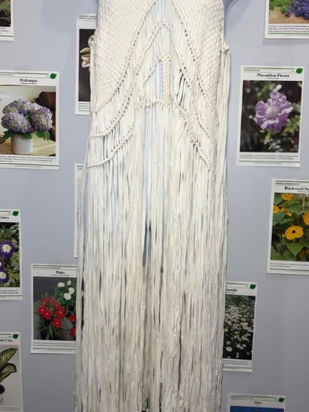 AKIRA White Macramé Fringe Maxi Dress